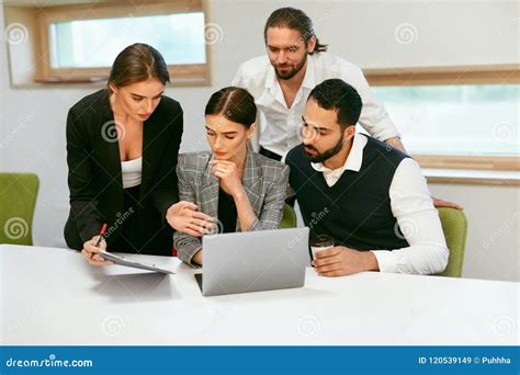 Business Meeting People Work On Computer In Modern Office Stock Image