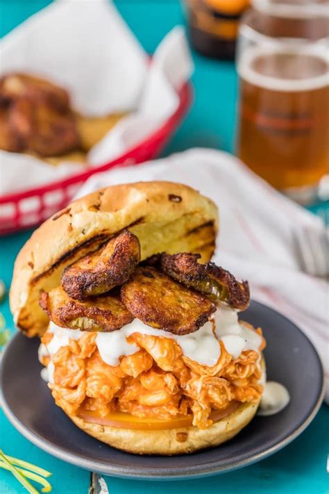 Slow Cooker Buffalo Chicken Sandwiches With Ranch Fried Pickles The