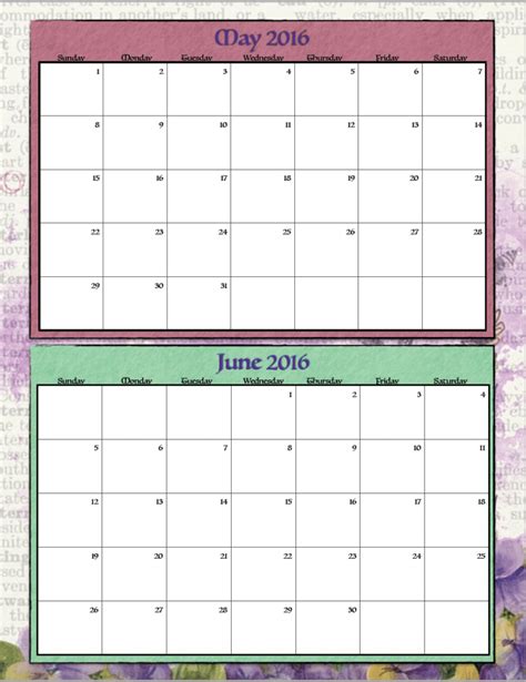 Free Printable Bimonthly 2016 Calendars 2 Designs The Housewife Modern