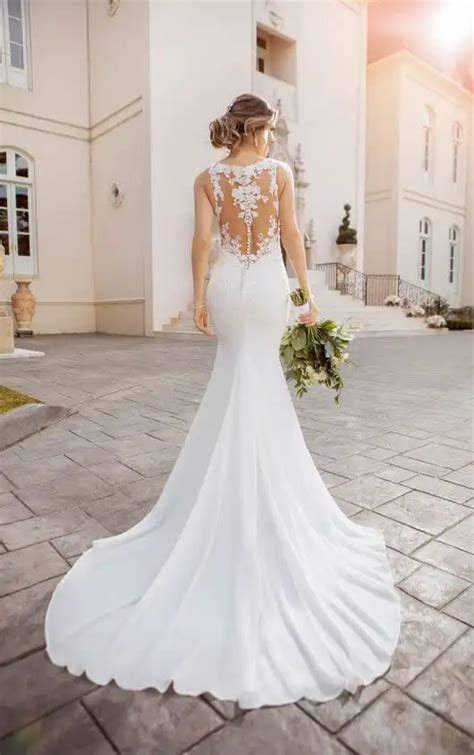 Lace And Chiffon Beach Wedding Dress With Illusion Bodice Stella York