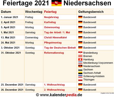 Ihr wollt wissen wann die gesetzlichen feiertage in bayern sind? Feiertage Niedersachsen 2021, 2022 & 2023 (mit Druckvorlagen)