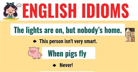 List of top 10 most common english idioms and phrases, with their meaning and examples for students and teachers. Funny Idioms! An idiom is an everyday figure of speech or ...