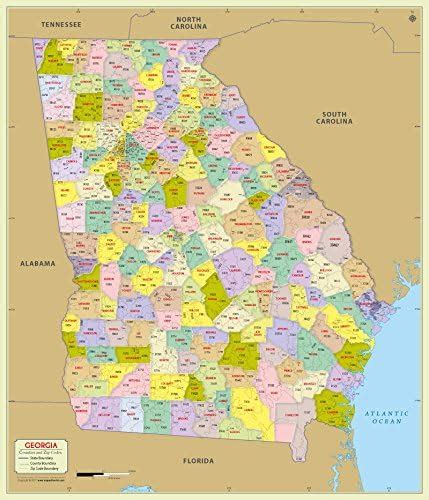 Georgia County With Zip Code Map 36 W X 42 H Office