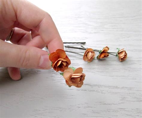 Autumn Rose Hair Pins Set Of Paper Flower Bobby Pins In Etsy