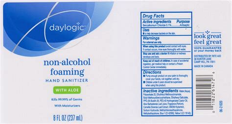 Daylogic Foaming Sanitizer Aloe Rite Aid Corporation Fda Package Insert