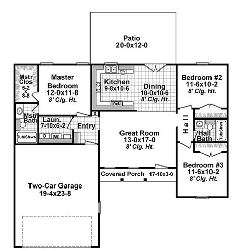 Ranch Style House Plan 3 Beds 2 Baths 1200 Sqft Plan 21 327
