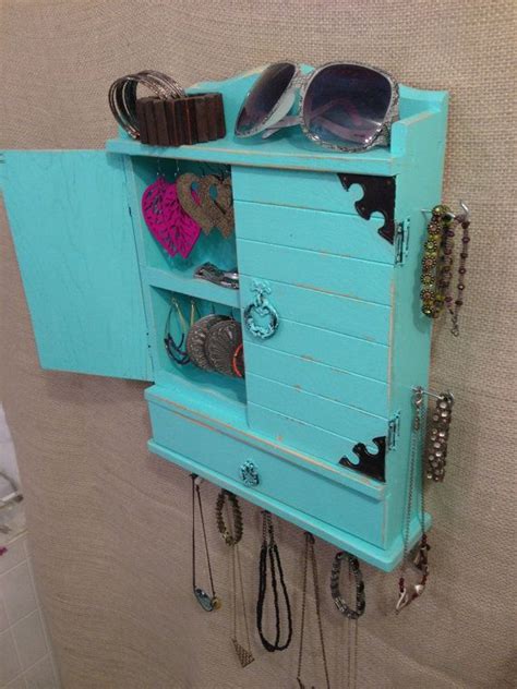 Upcycled Jewelry Organizing Display Aqua Cabinet Etsy Upcycled
