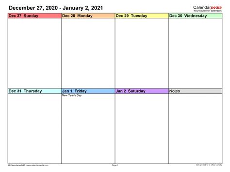 2021 Printable Calendar Weekly Templates Free Best Calendar Example