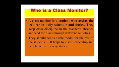 Role Of Class Monitors Youtube