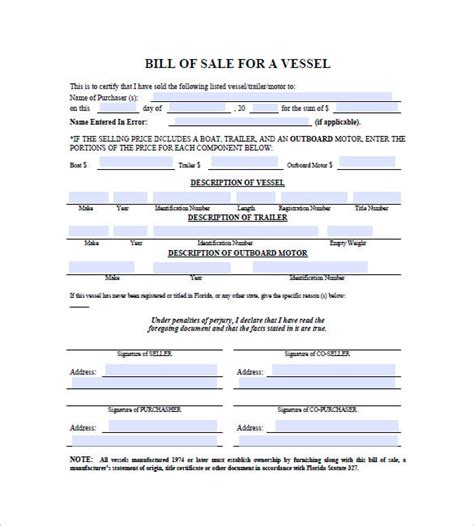 Boat Purchase Agreement Boat Bill Of Sale Template Pdf