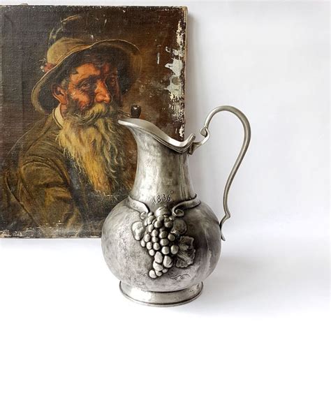 Vintage Pewter Wine Pitcher Pewter Ornate Gothic Style Water Etsy
