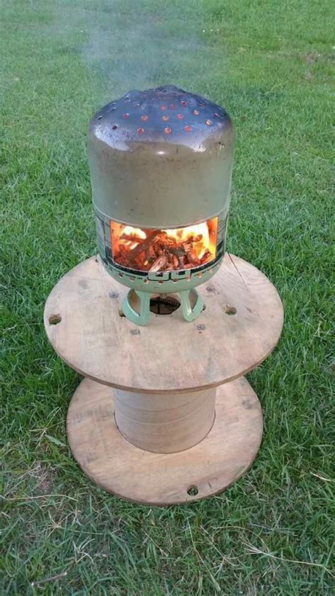 Propane Tank To Chimney Cooker Gas Fire Pit Table Diy Rocket Stove