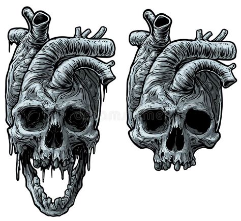 Graphic Realistic Gray Heart Shaped Human Skulls Stock Vector