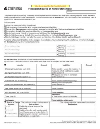 Financial Source Of Funds Statement Business Licensing Service