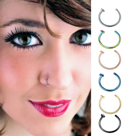 Ziime 5pcslot 6 Color Fake Septum Medical Stainless Steel Nose Ring Body Clip Hoop For Women
