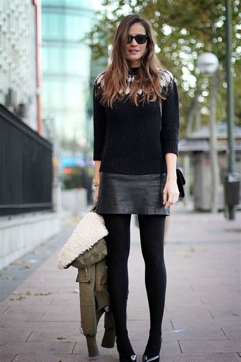 Leather Mini Skirt Outfit Winter Mini Skirt And Sweater Outfit Black