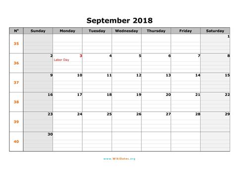 There are 3 templates for september 2018 calendar: September 2018 Calendar | WikiDates.org