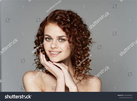 Nude Shoulders Beautiful Woman Curly Hair Stock Photo 1434338501