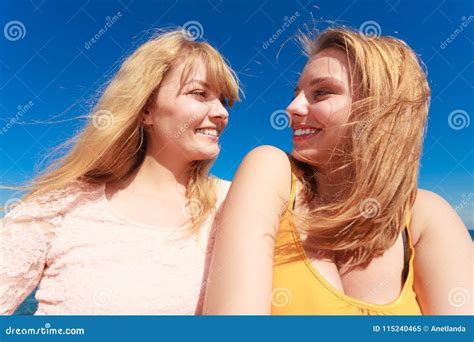 Two Women Best Friends Having Fun Outdoor Stock Image Image Of Smiling Cheerful 115240465