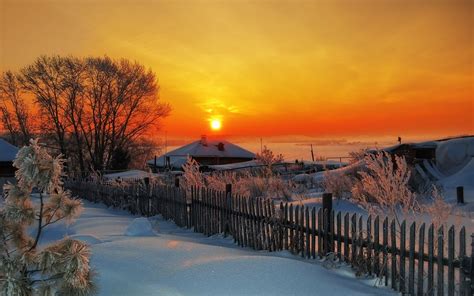 Зима деревня закат фото изображения и картинки