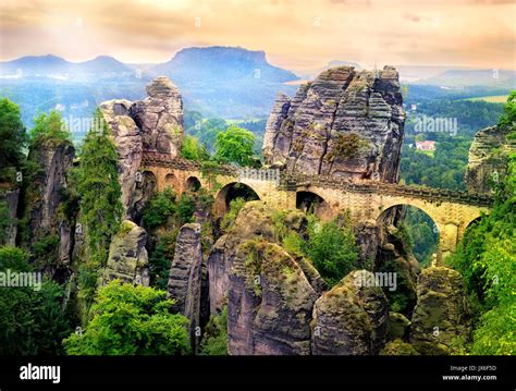 Bastei Bridge In The Elbe Sandstone Mountains Is The Major Landmark