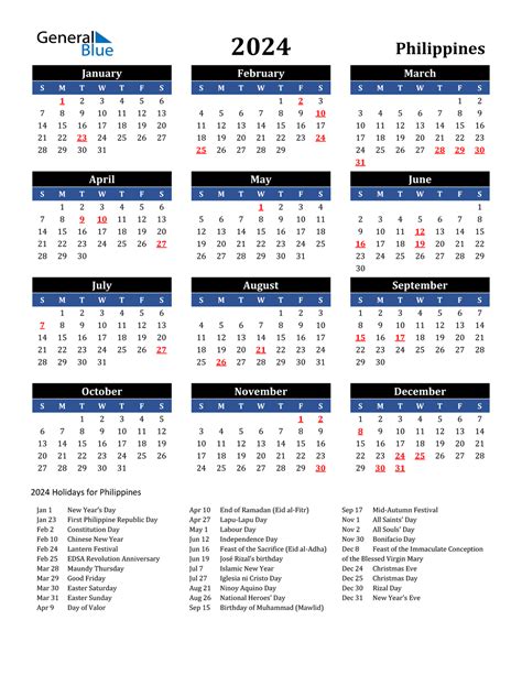 2024 Philippines Calendar With Holidays Gambaran