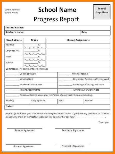student progress report template ledger review