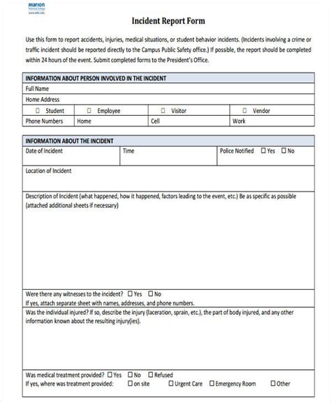 Medication Incident Report Form Template