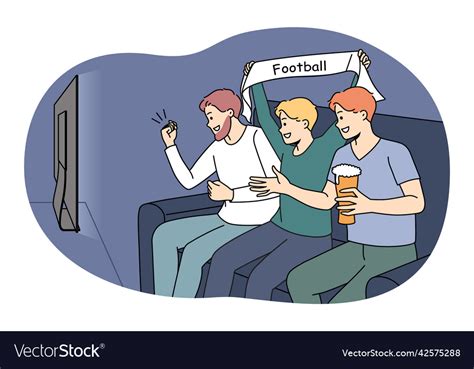 Smiling Guys Watching Football On Tv Royalty Free Vector