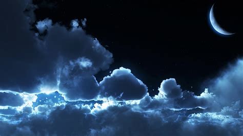Moon Night Sky Clouds Wallpapers Hd Desktop And