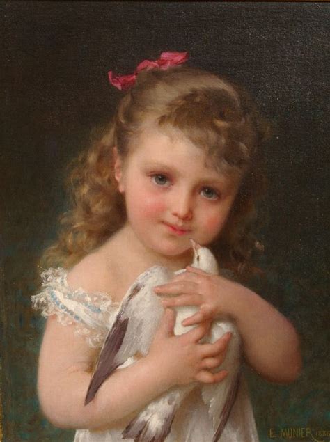 Girl With A Dove By French Artist Emile Munier 1840 1895 Munier