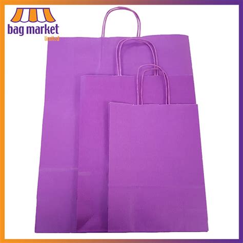 Small 18cm X 24cm X 8cm Purple Ribbed Twisted Handle Paper Bags