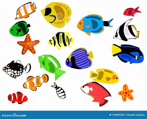 Set Of Cartoon Fish Collection Of Cute Colored Fish Stock Illustration