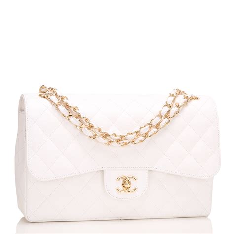 Chanel White Quilted Caviar Jumbo Classic Double Flap Bag Worlds Best