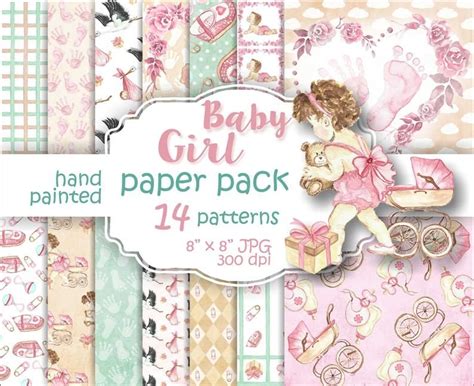Baby Girl Paper Pack Watercolor Baby Digital Paper Baby Etsy Pink