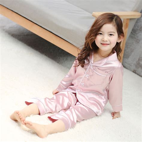 Cool Kids Pajamas Set Smooth Silk Solid Sleepwear Tops Pants For 2