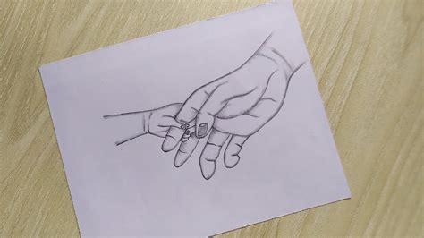 Baby And Fathers Hand Holding Each Other Hand Sketch Drawing Step