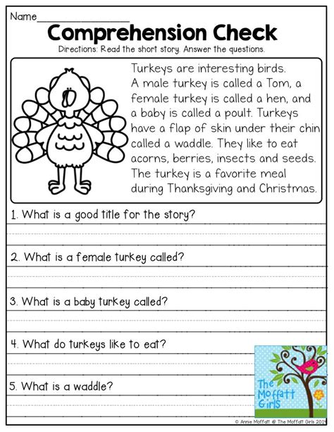 Worksheet For Thanksgiving Reading And Writing With Turkeys On The Tree