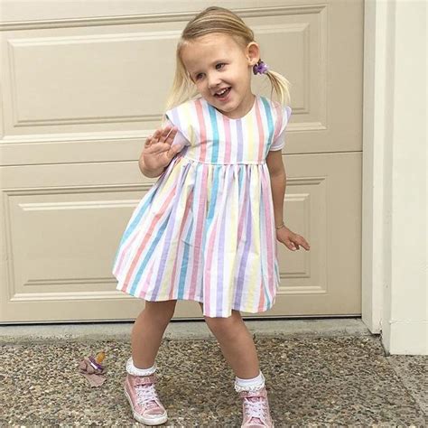 2021 Everweekend Baby Girls Rainbow Stripes Cotton Dress Summer Ruffles