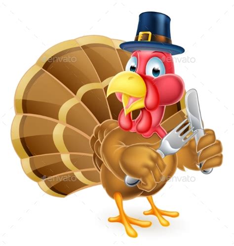 Pilgrim Hat Thanksgiving Cartoon Turkey Holding By Krisdog
