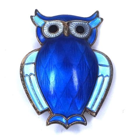 David Andersen Sterling And Cobalt Enamel Owl Pin Vintage Owl Art
