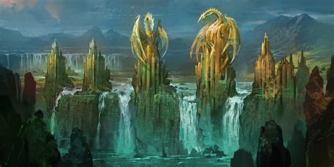 Fantasy Art Dragon Landscapes Waterfall Wallpaper