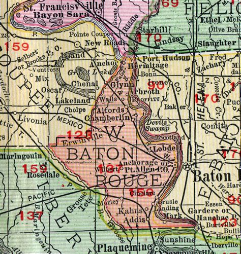 West Baton Rouge Parish Louisiana 1911 Map Rand Mcnally Port Allen