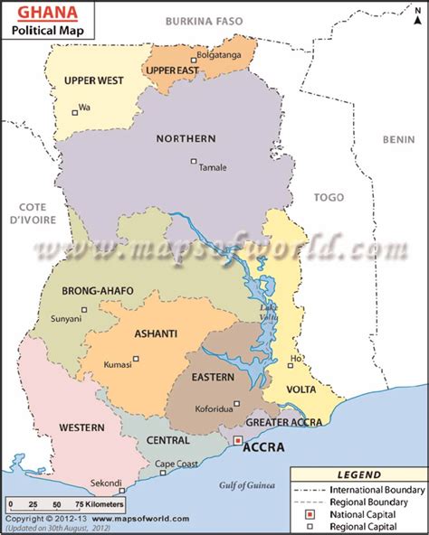Map Of Ghana Showing The Regions And Their Capital Cities Source