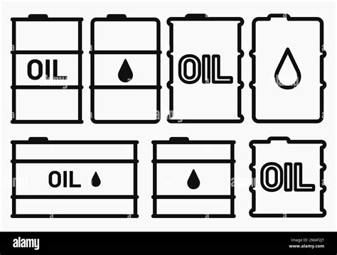 Oil Barrel Line Icon Set Vector Flat Illustration Stock Vector Image