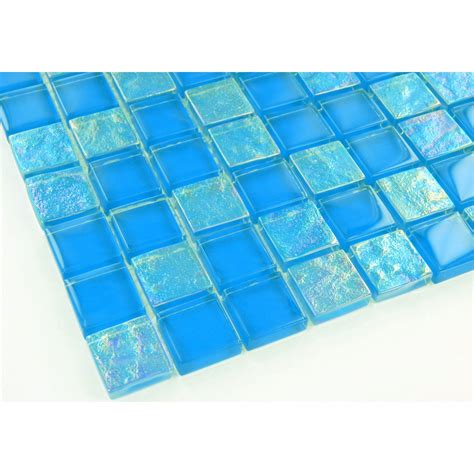 Artistry In Mosaics 7 8 X 7 8 Blue Glass Square Tile Glossy And Iridescent Gt82323b12