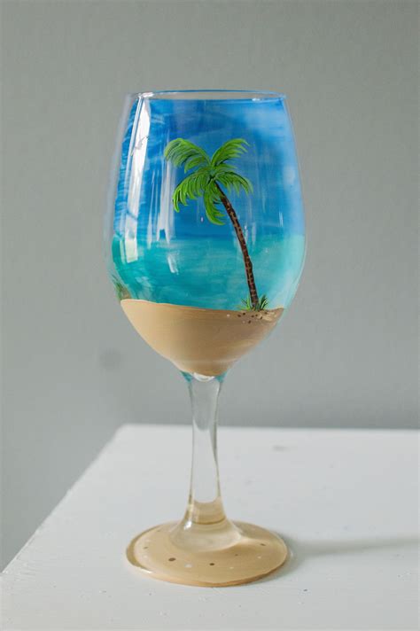 Hand Painted 3d Beach Wine Glass 21st Birthday T For Her Etsy