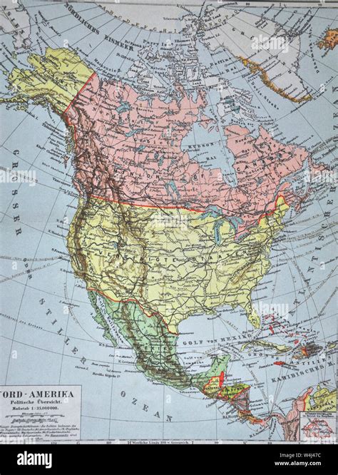 1900 Meyer Mappa Del Nord America Che Mostra Il Canada Gli Stati Uniti