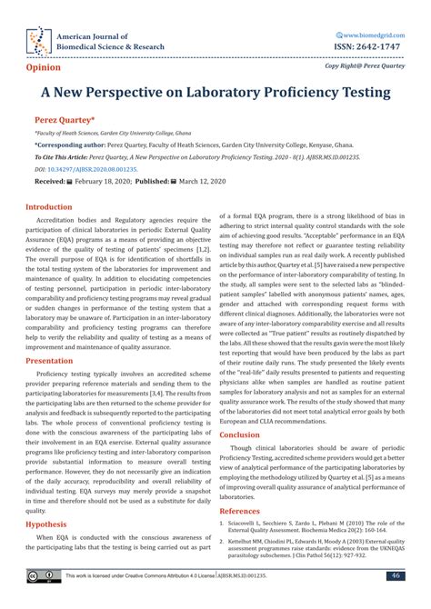 Pdf A New Perspective On Laboratory Proficiency Testing