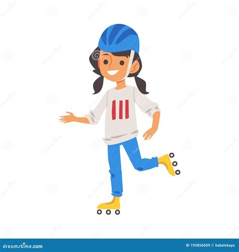 Girl Character Skating On Roller Skates Flat Vector Illustration